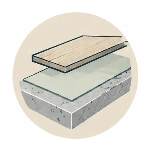 Schematic: Concrete slab, floating over underlayment